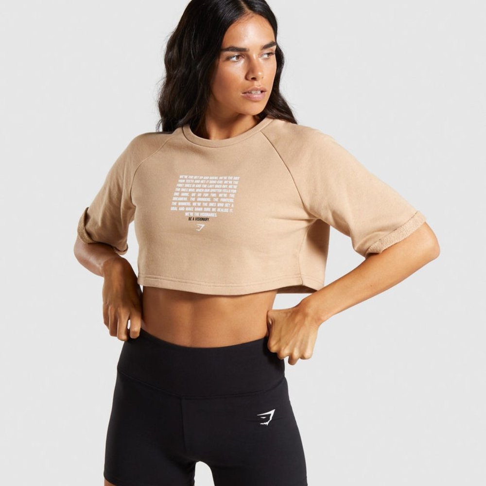 FINAL SALE Gymshark - The Visionaries Boxy Cropped Sweater - Beige - Extra Large